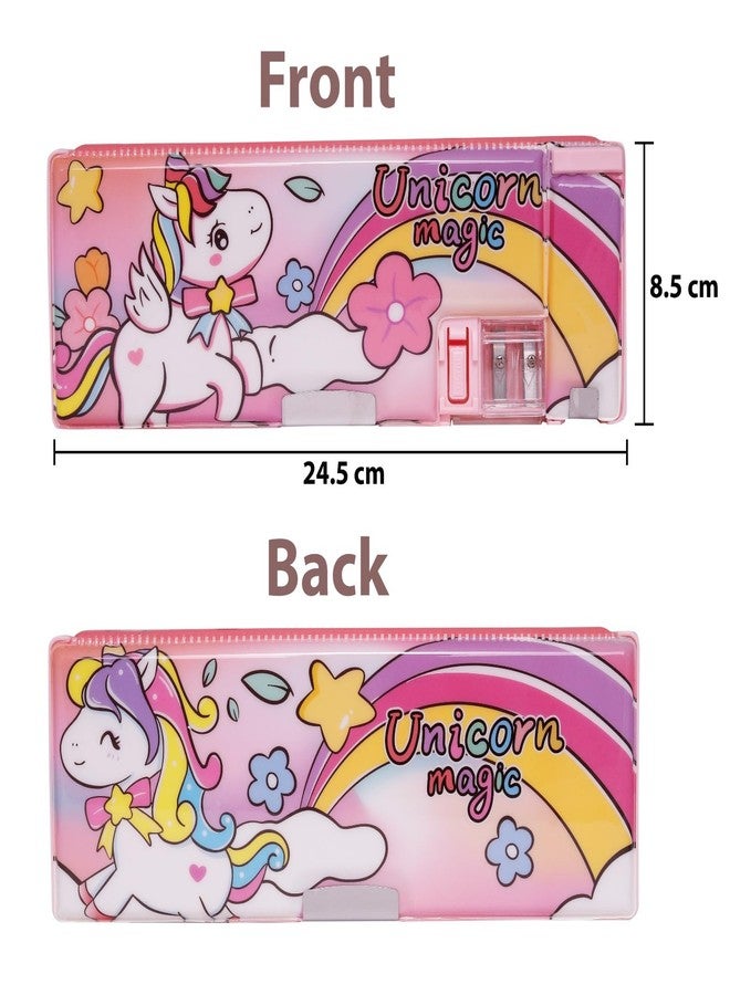 CherryBox Unicorn Pencil Case with Sharpener - Magnetic Stopper Unicorn Pencil Box for Kids, Stationary Organizer Box, Pencil Box for Girls, Kids, Boys, Return Gift for Children (Pink) - Image 2